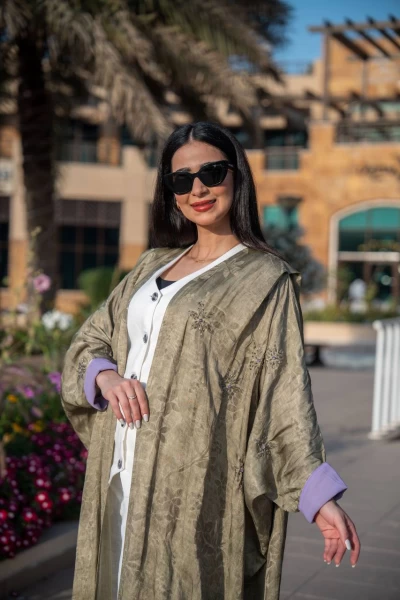 Pistachio crepe jacquard abaya C:IB312
