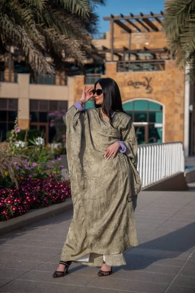 Pistachio crepe jacquard abaya C:IB312